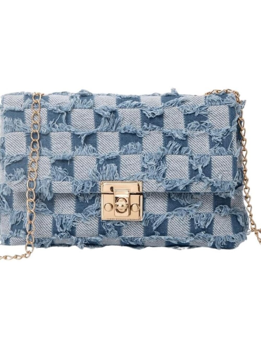 Women's Distressed Denim Crossbody Bag Twist Lock Quilted Handbag Mini Jean Purs